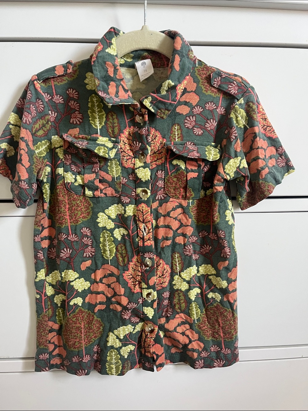 Boys Green Floral Short-Sleeve Shirt
